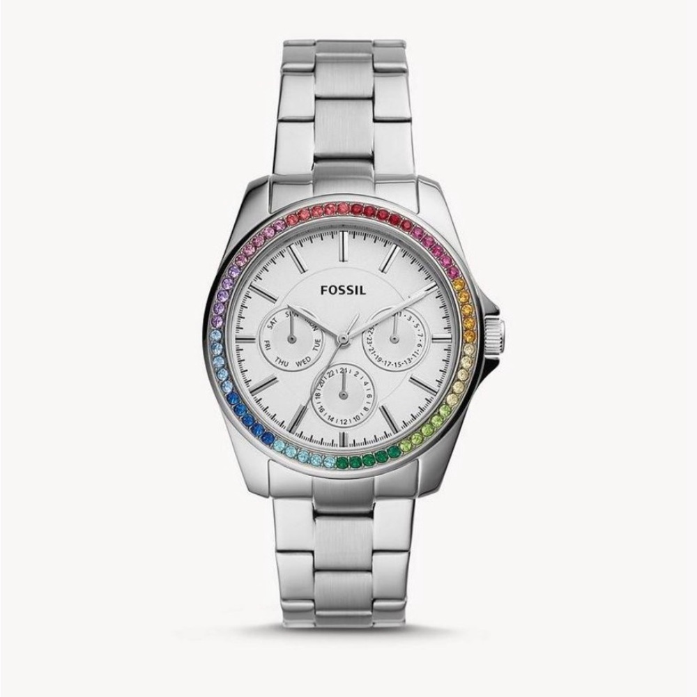 Stunning And Brilliant Eye Catchy Sterling Silver Fossil Watch #BQ3613 Janice - Picture 3 of 13